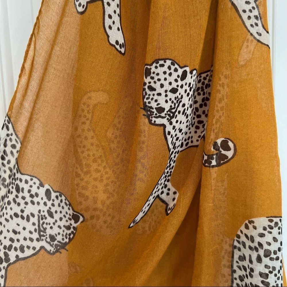 New Extremely Soft Scarf in Mustard Yellow/Tan With Leopards/Cheetahs One Size